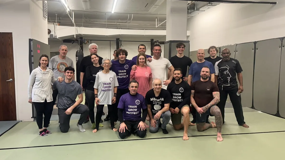 Beginners' Krav Maga class group at SD4ALL, Cedar Knolls NJ